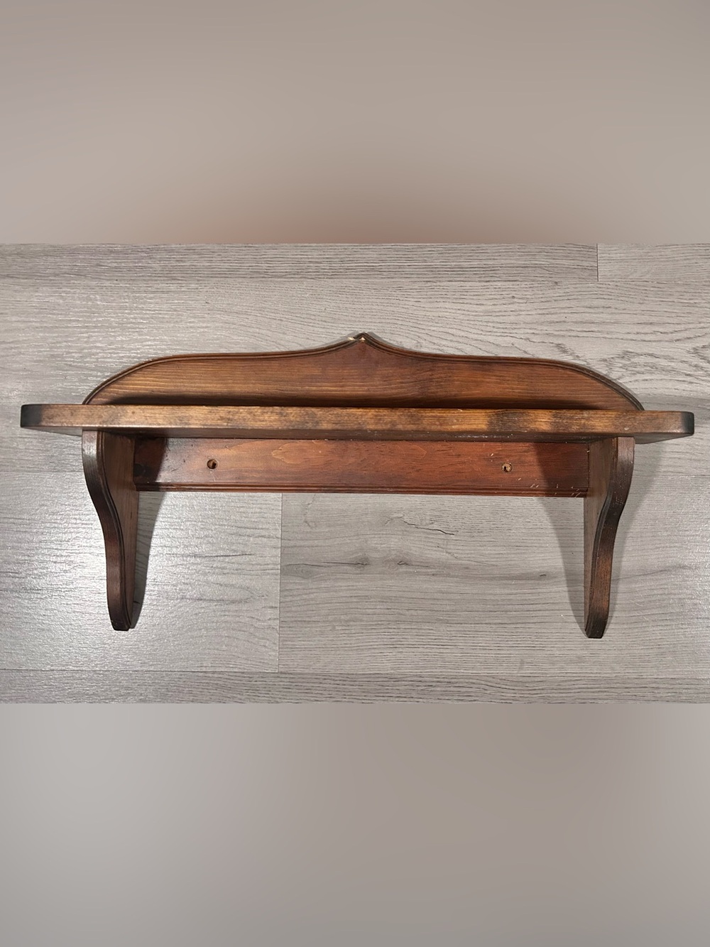 Vintage Handmade Wooden Shelf Dark Brown Stained 22” x 11"